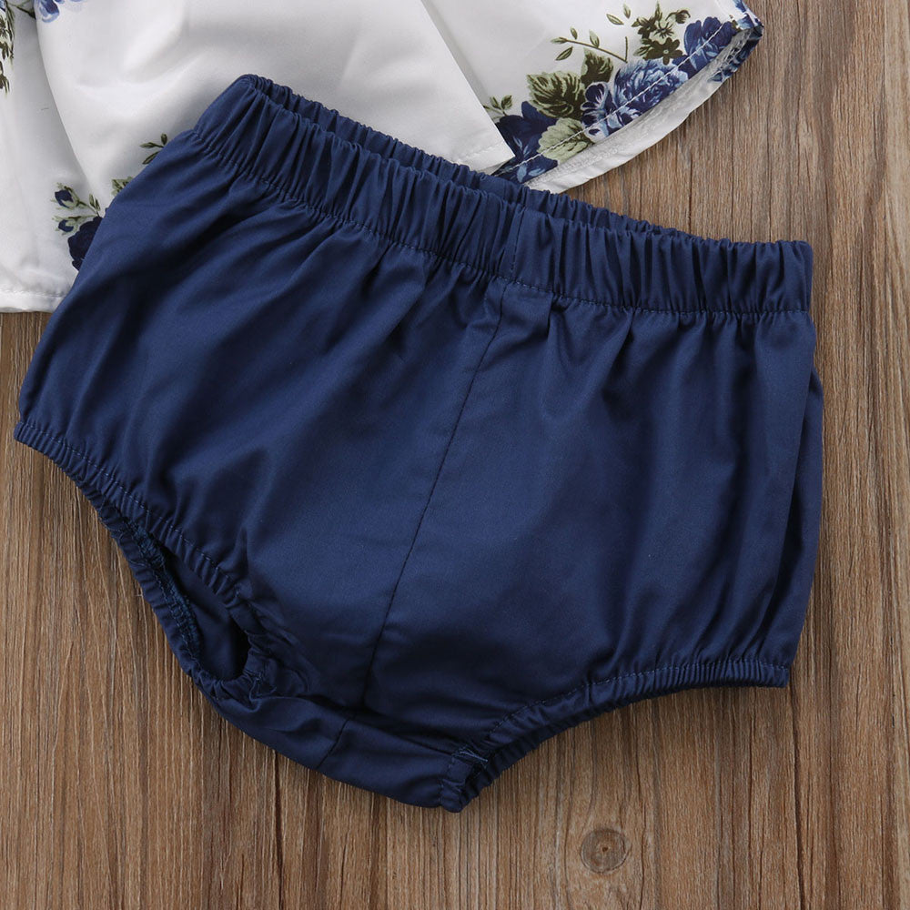 Two-piece Girl's Floral Print Shirt And Shorts
