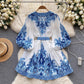 Robe femme manches lanternes taille ajustée imprimé