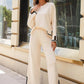 Women's Knitted 2-piece Set Long Sleeve Loose Top Wide Leg Pants Suit