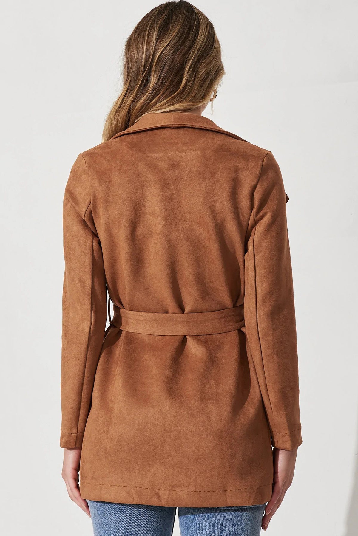 Women's Solid Color Suit Cardigan Large Lapel Suede Long Sleeve Coat