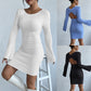Robe pull longue dos nu à manches cloche pour femme, couleur unie