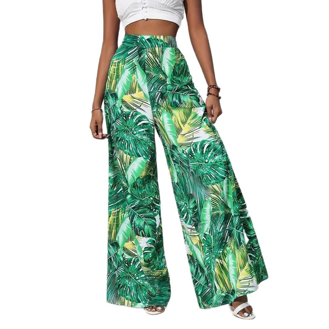 Printed Casual High Waist Wide Leg Pants Trousers
