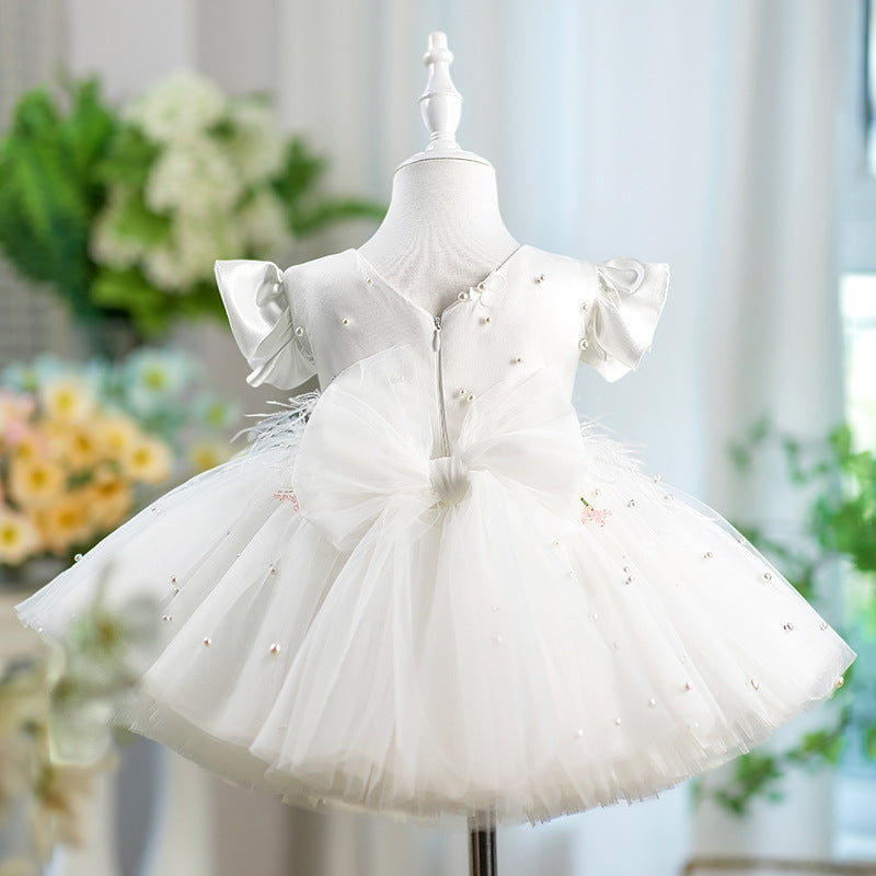 Girl All-match Casual Flounced Sleeve Beaded Pettiskirt
