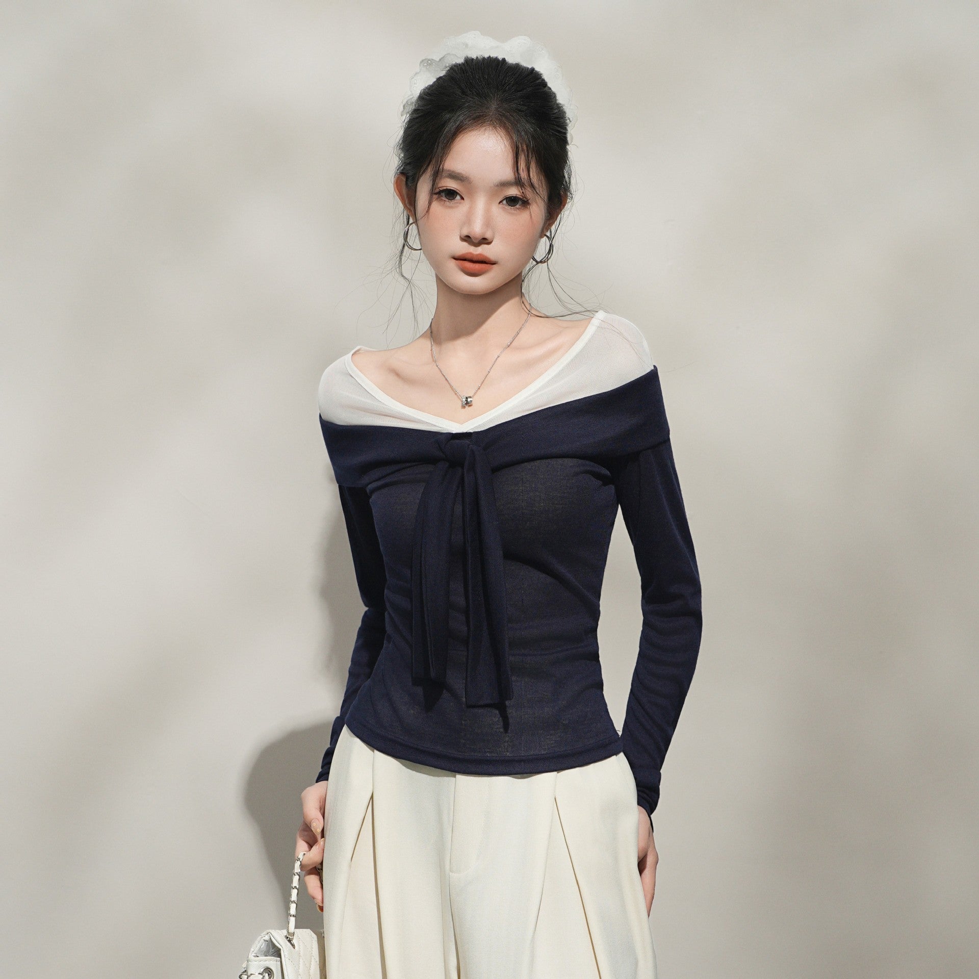 Fashion Slim Fit Stitching Long Sleeve T-shirt Women