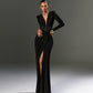 Robe longue à manches longues et fente haute pour femme