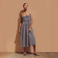 Sleeveless Pleated Striped Spaghetti Straps A- Line Skirt Dress Women