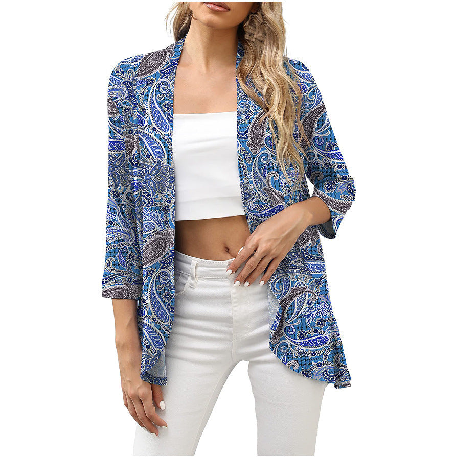 European And American Leisure Printed Knitted Cardigan