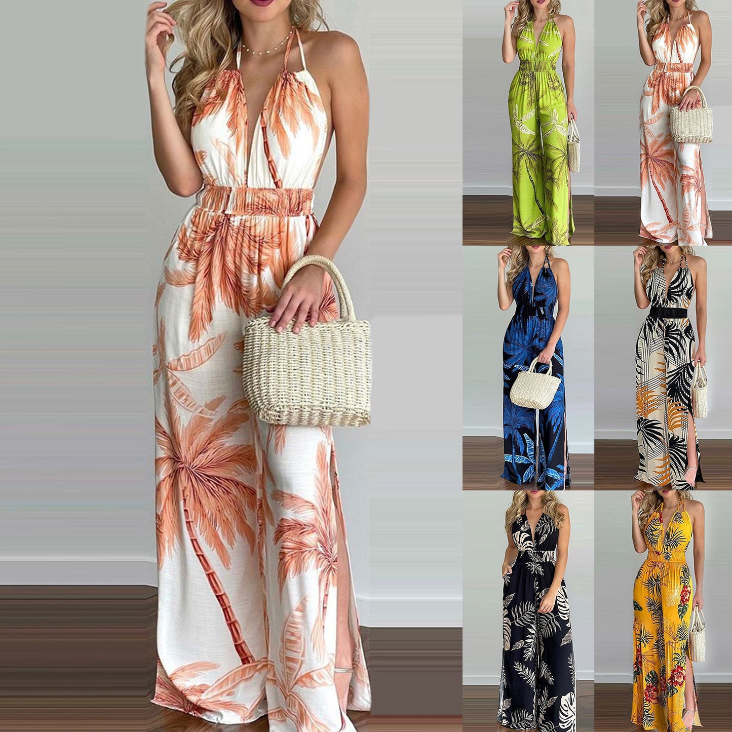 Robe à bretelles imprimée grande taille, combinaison ample