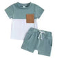 Solid Color Stitching Short Sleeve Suit