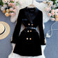Robe en velours slim à col tailleur et double boutonnage pour femme