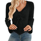 Women's Ruffled Long Sleeve Striped Cropped Top T-Shirt