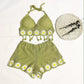 Vacation Style Woven Cutout Sling Slimming Shorts Suit
