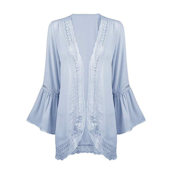 Ladies Sale Fashion Cardigan Lace Chiffon Long Sleeve Shirt