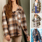 Women's Hooded Spliced Plaid Blouse Woolen Coat