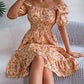 Robe à volants et col carré fleuri pour femme