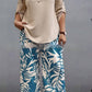 Ladies V-neck Shirt Tropical Plants Printed Pants Suit