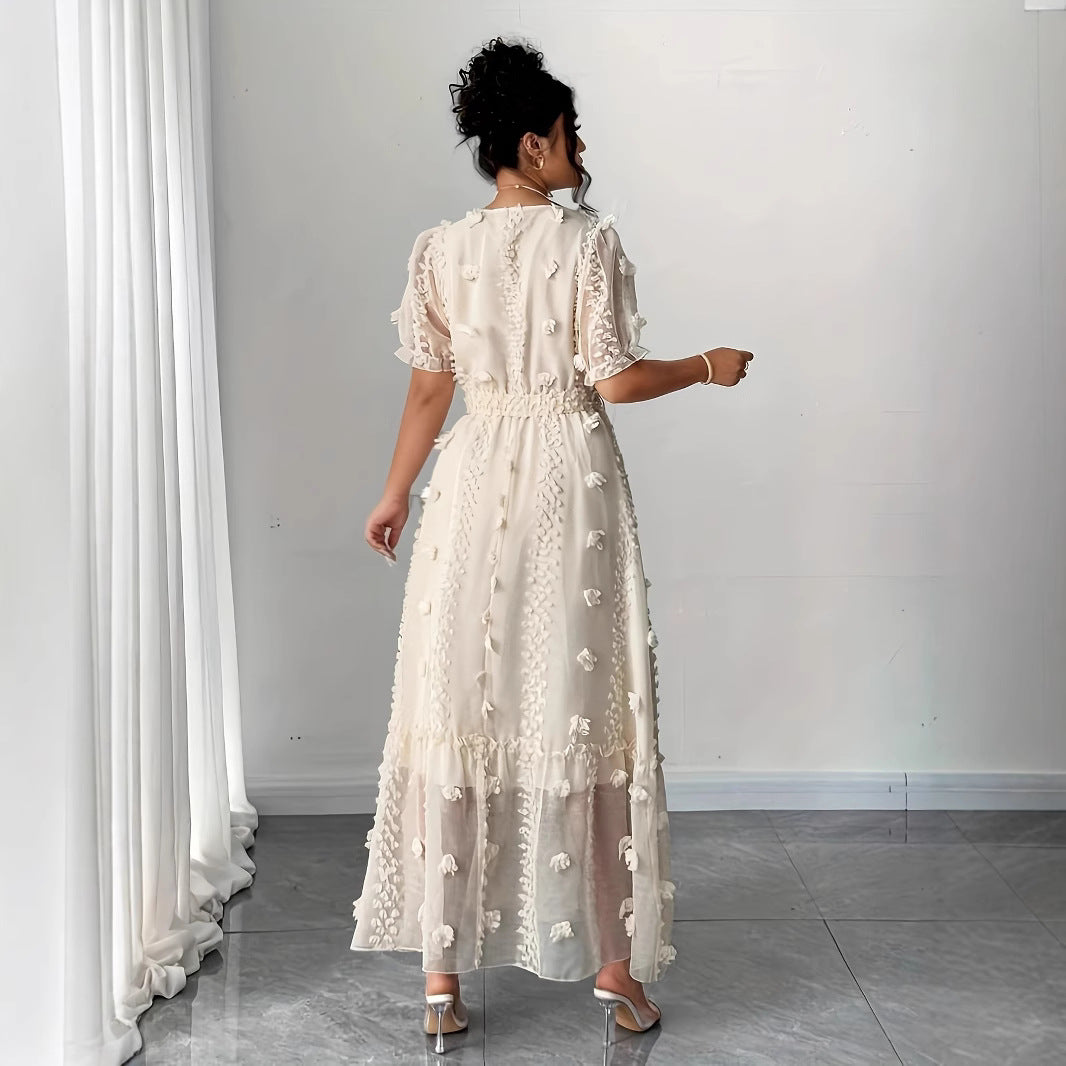 Womens Embroidered Halterneck Backless Split Dress