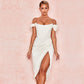Temperament Split Fishbone Pattern Backless Off-shoulder Dress