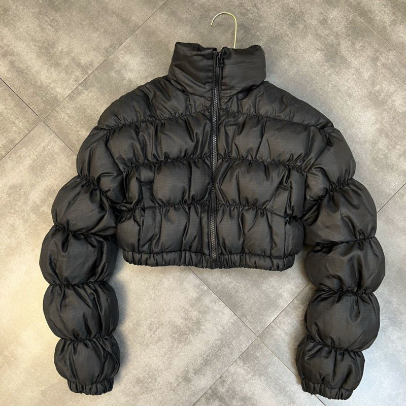 Long Sleeve Threaded Bubble Elastic Short Cotton Jacket