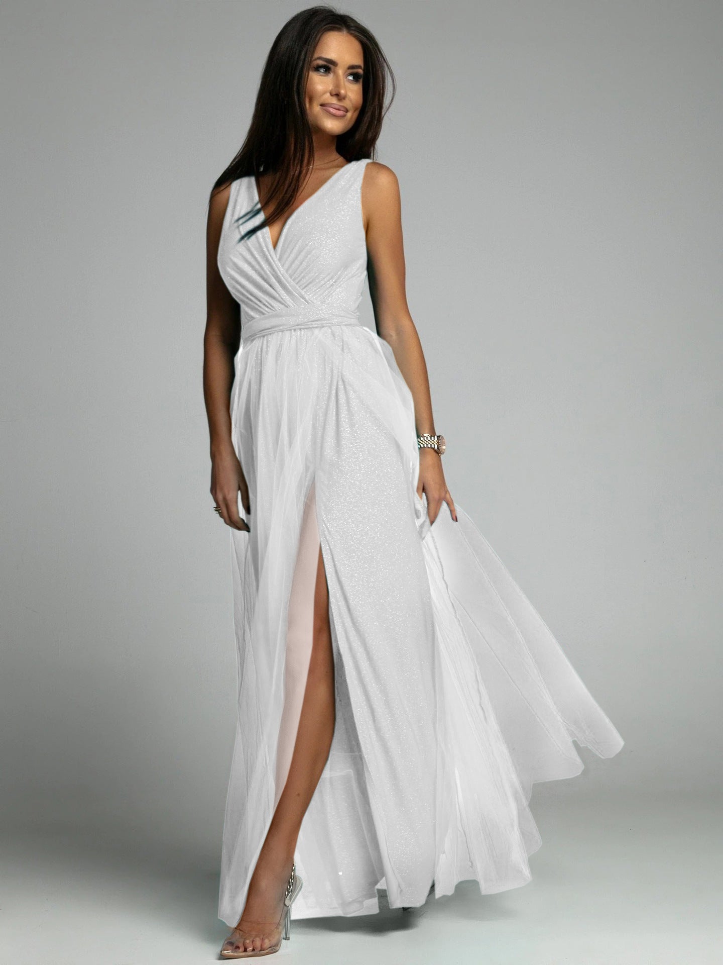 Robe de soirée sexy sans manches à col en V pour femme