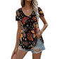 Women's Multicolor V-Neck Printed Short Sleeve T-Shirt