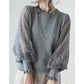 Sheer Yarn Flower Embroidered Sleeve Patchwork Knitting Bottoming Shirt
