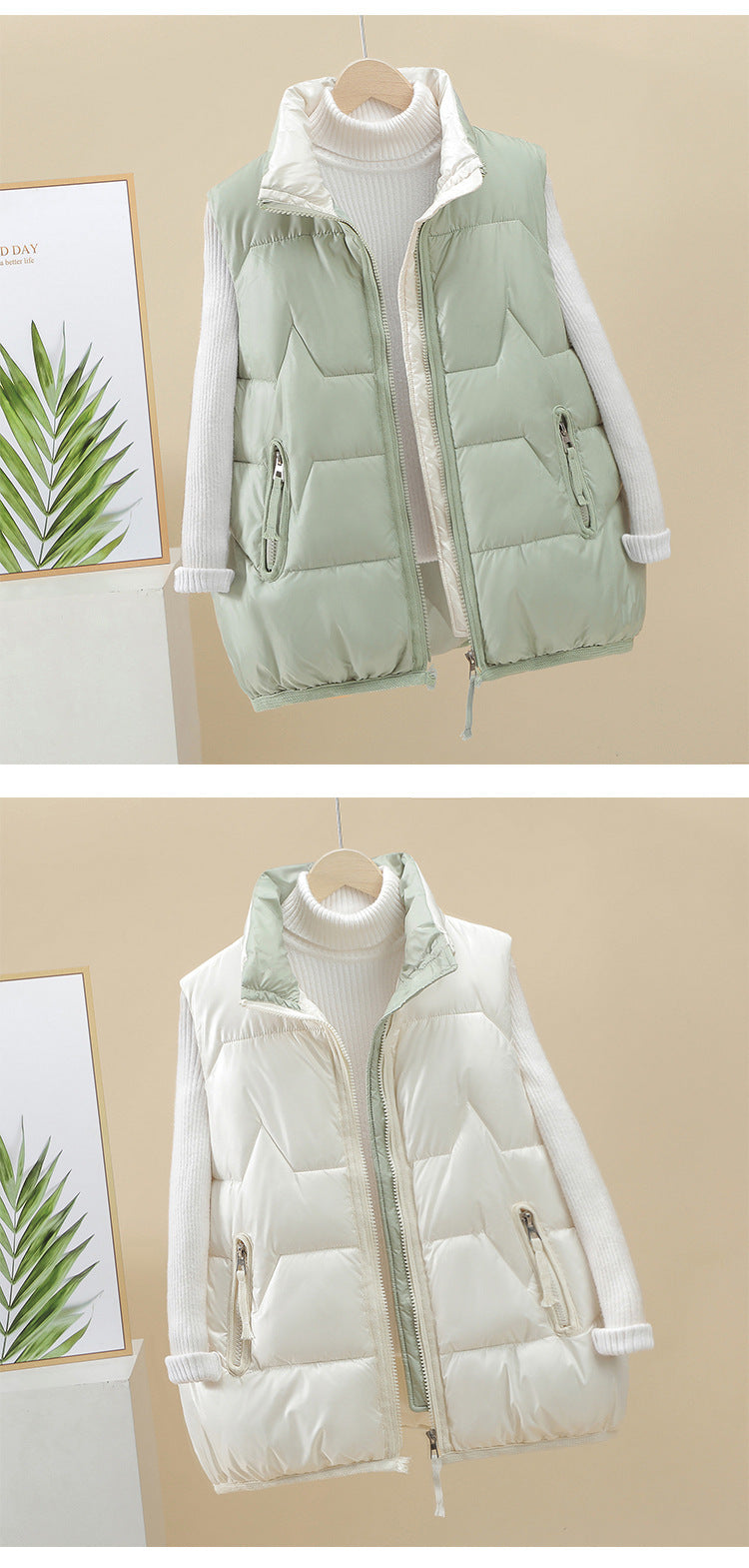 Women's Short Loose White Duck Down Vesttrendy Waistcoat