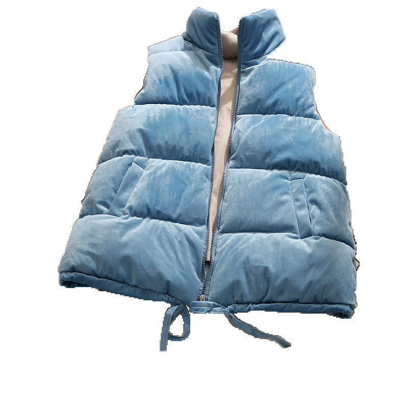 Gold Velvet Cotton Women's Short Loose Padded Vest