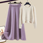 Irregular Gentle Style Knitted Sweater Skirt Suit