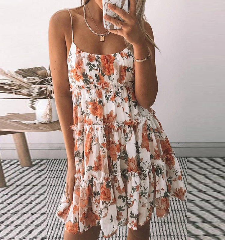 Women's Summer New Holiday Style Printed Sling Bohemian Dress
