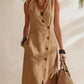 Resort-style V-neck Sleeveless Asymmetrical-button Midi Dress