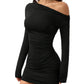 Solid-color Form-fitting Dress With A One-shoulder Design And Long Sleeves