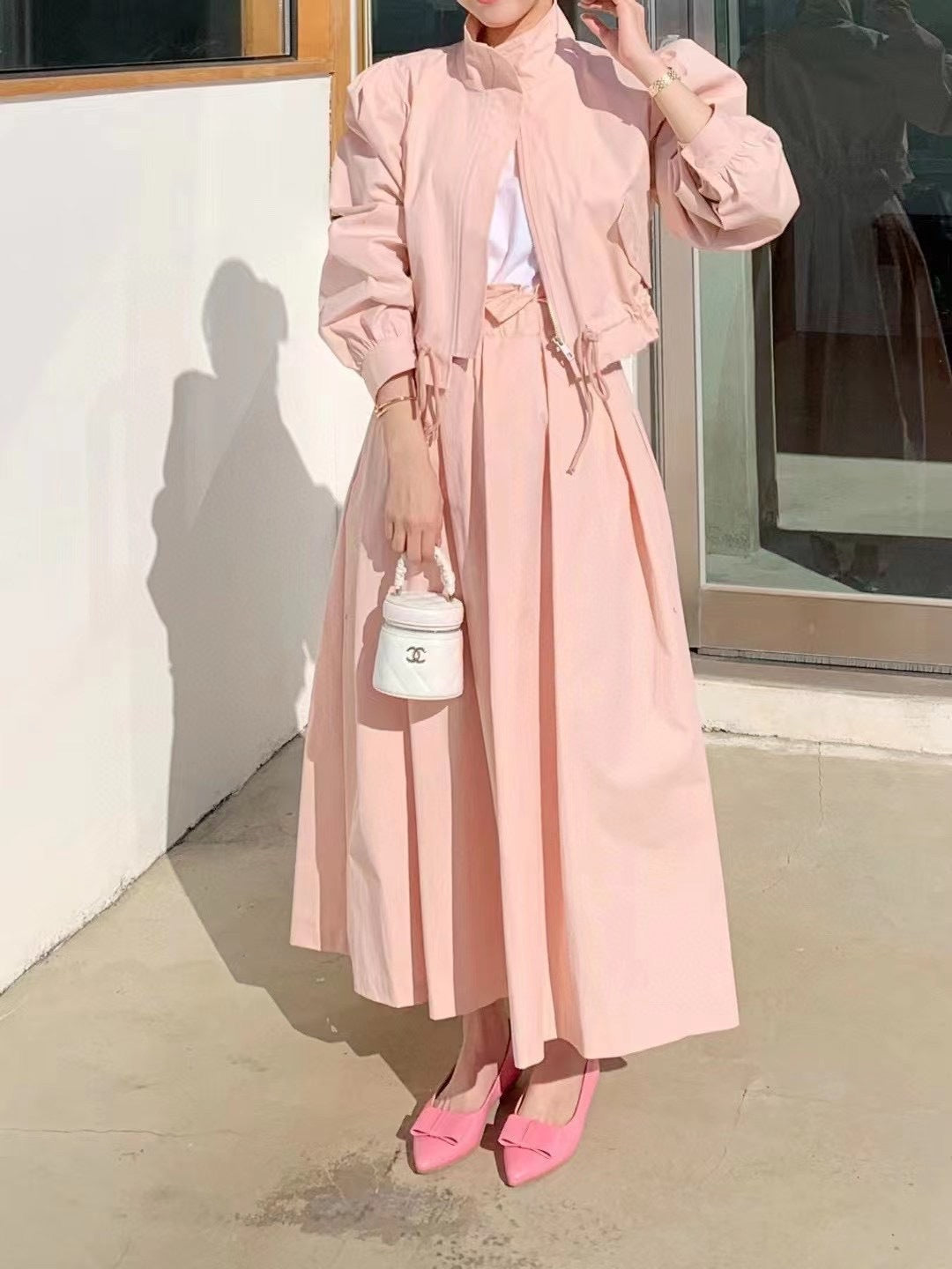 Women's Fashionable All-match Solid Color Short Coat Skirt Suit