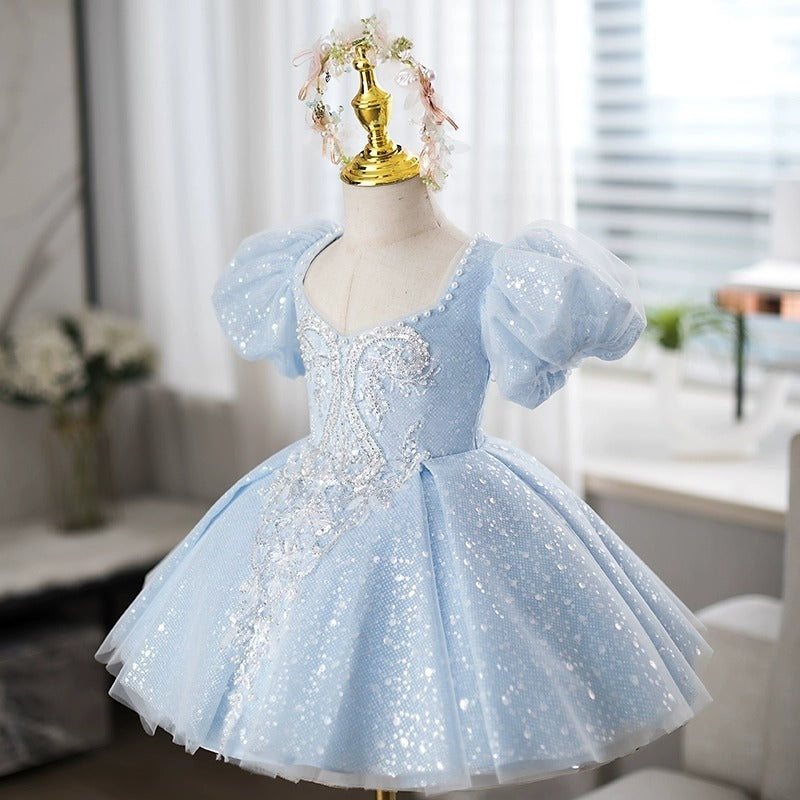 Light Blue French Style Puff Sleeve Princess Dress
