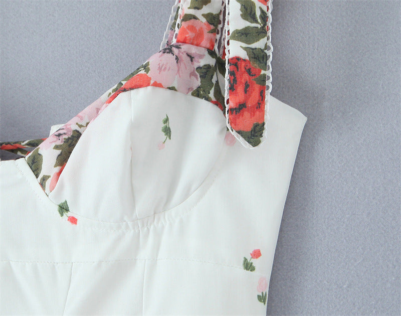 Romantic White Flowers Colorblock Mid-length Sundress