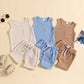 Children's Summer Korean Style Sleeveless Vest Waffle Solid Color Suit