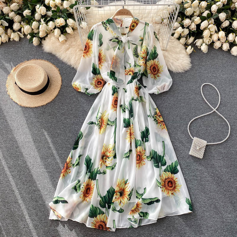 Sweet Tie-neck Bow Collar Socialite Dress