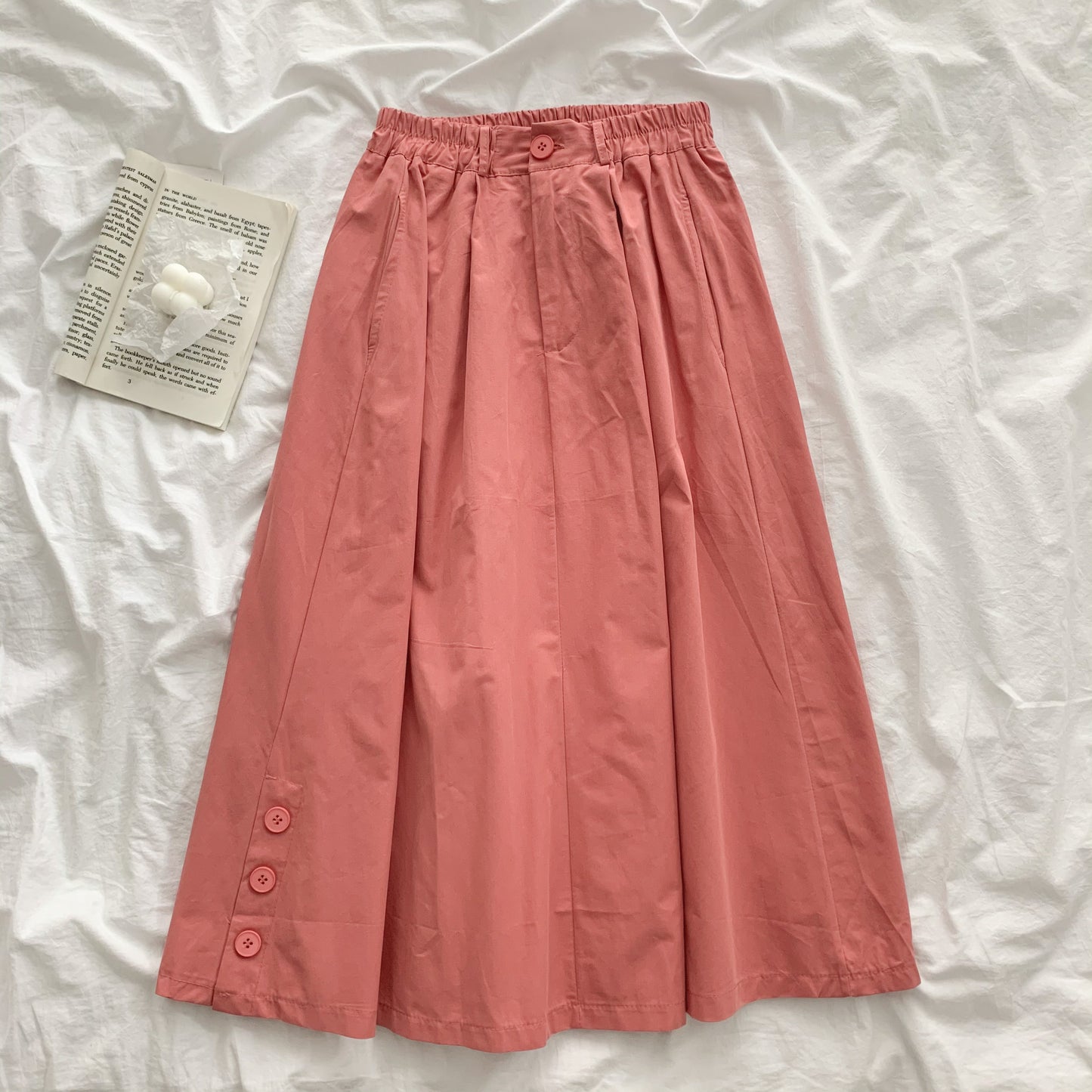 Jupe tempérament polyvalente pour femmes, nouvelle jupe trapèze de couleur unie, design de minorité coréenne, été