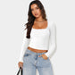 Slimming Slim Lace Stitching Top U-neck Bottoming Shirt