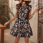 Women's Round Neck Printed Ruffles Dress