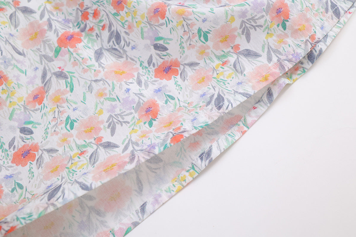 Robe fleurie en coton pour fille, style pastoral, manches bouffantes