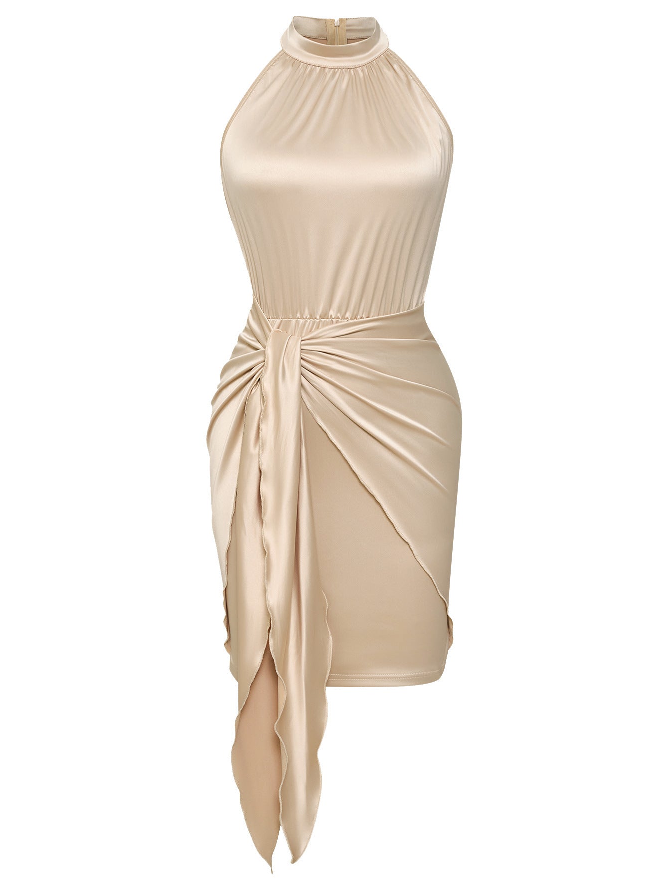 Robe fourreau décontractée à col licou et taille moulante de couleur unie