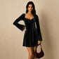 Square Neckline And Patchwork Flared Sleeves Elegant AutumnWinter Women's Dress
