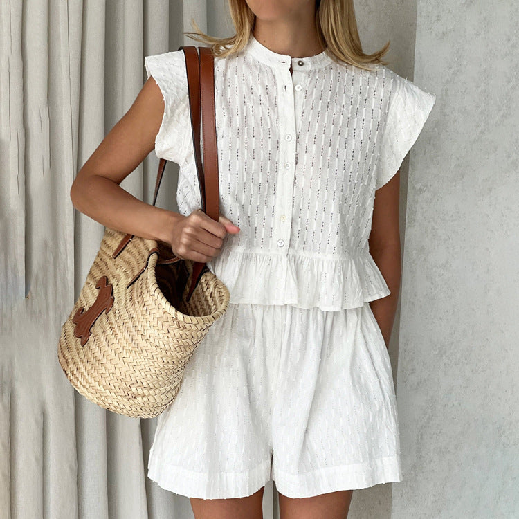 Summer Jacquard Short Sleeve Design Shirt Shorts Suit