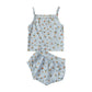 Girls Floral Pit Strip Sling Top Shorts Set