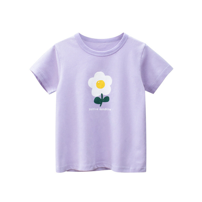 Short-sleeved T-shirt For Girls Flower Print Top