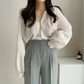 Niche Simple Round Neck Shell Button Thin Air-conditioned Shirt