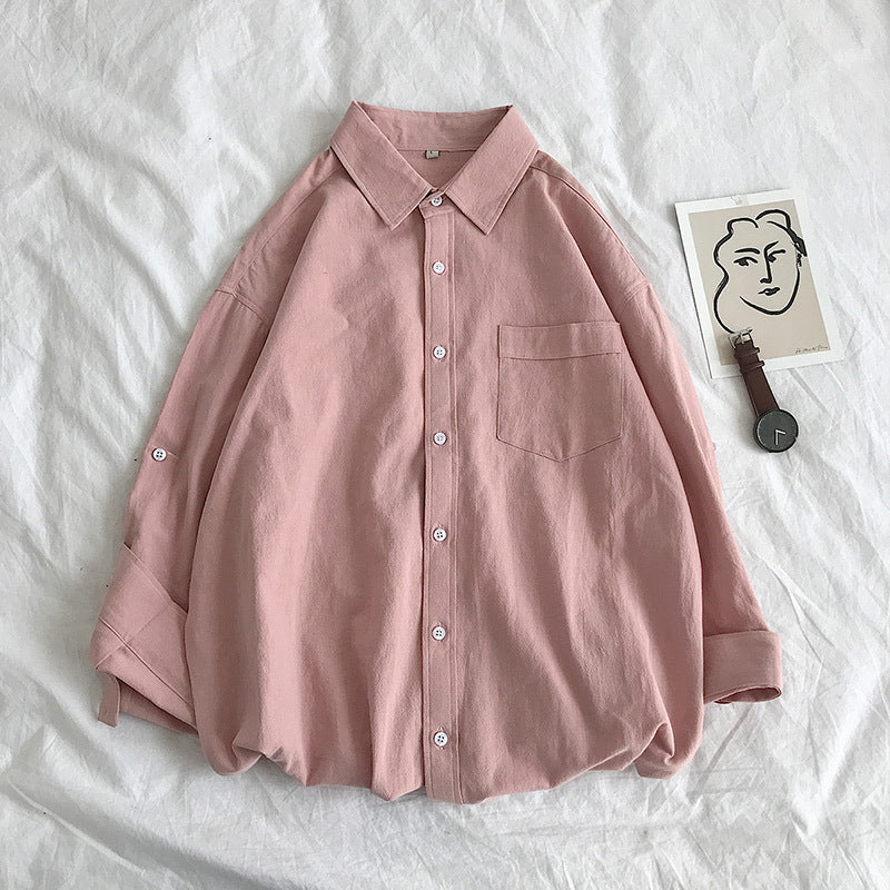 Fashionable Loose Plus Fat Plus Size White Handsome Shirt