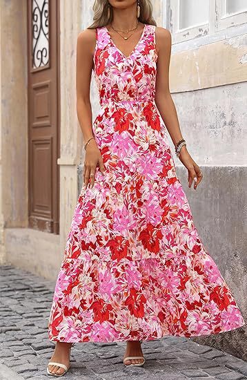 Robe imprimée à col en V et taille élastique pour femme