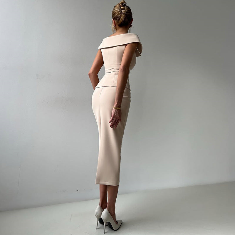 Elegant Double Breasted Waist-controlled Top Sheath Skirt Fashion Suit